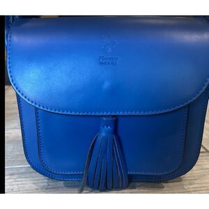 Genuine Florence Italian Leather Saddle Crossbody Bag - Electric Blue Tassel